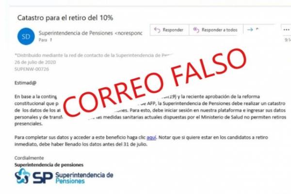 Segundo retiro del 10%: la advertencia de la Superintendencia de Pensiones por correo falso