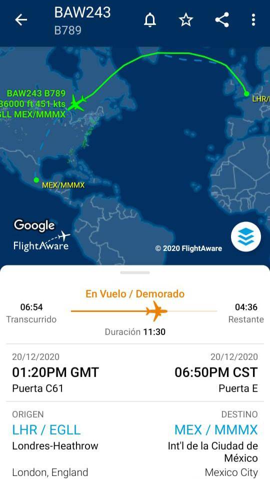 Vuelo de British Airways desde Reino Unido.