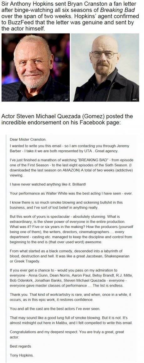 El día que “Hannibal Lecter” le escribió una carta a “Walter White”