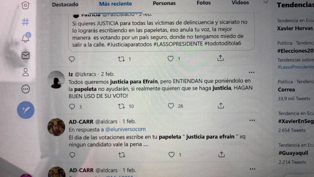 Algunas personas anulan su voto con la frase "Justicia para Efraín Ruales"