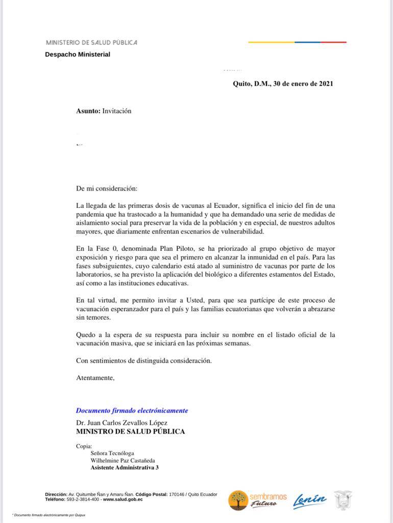 Rectores de universidades fueron invitados por el ministro Juan Carlos Zevallos al proceso de vacunación contra la covid-19