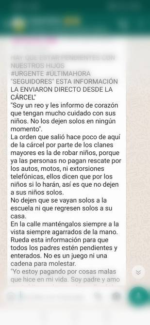 Texto falso que circula en WhatsApp Texto falso que circula en WhatsApp