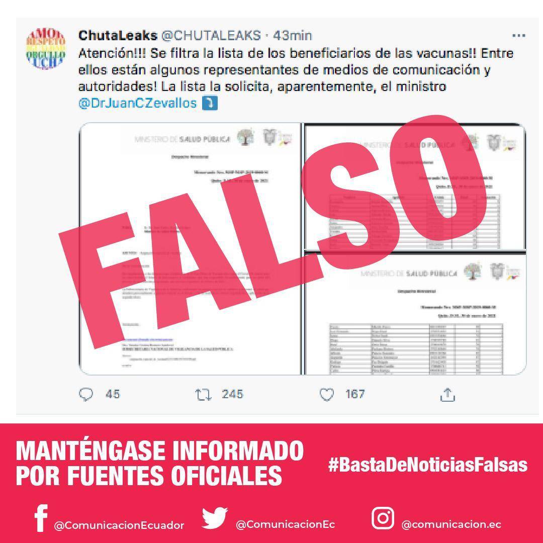 La lista de beneficiarios de las vacunas contra la covid-19 dentro del plan piloto que circula en redes es falsa