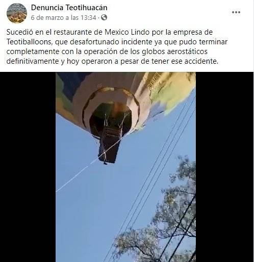 ¡Qué miedo! Dos hombres quedan colgados de globo aerostático en Teotihuacán