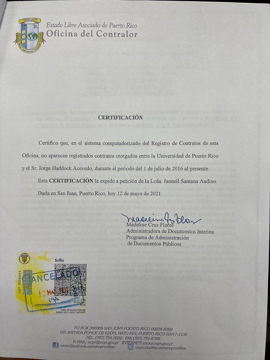 Carta Contralor Haddock