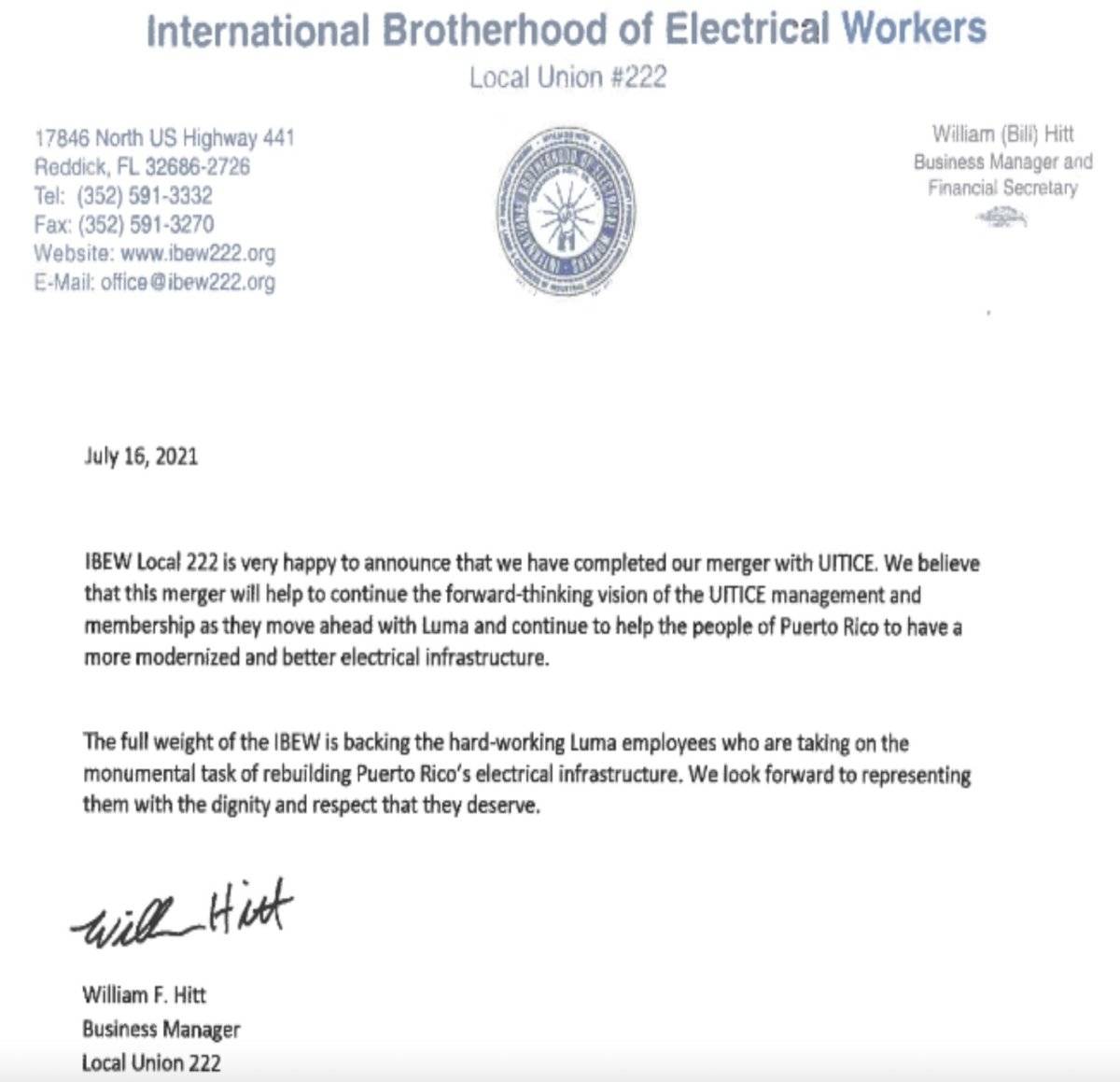 Acuerdo entre IBEW 222 y UITICE