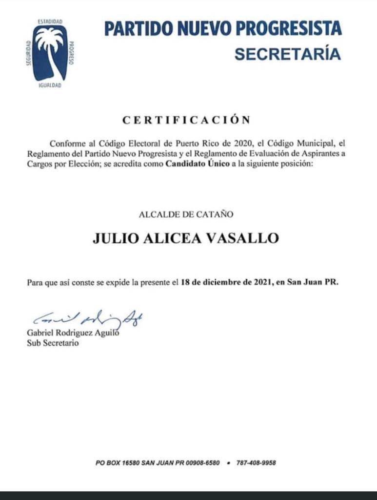 certificación Julio Alicea