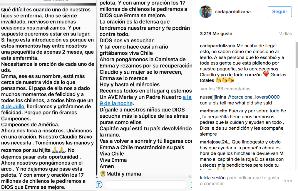 Hija menor de Claudio Bravo y Carla Pardo, Emma, continúa 